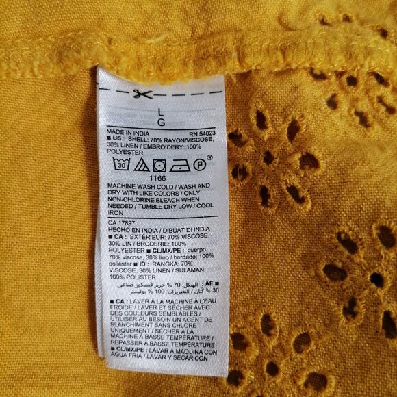 Old Navy Women's Yellow Linen-Blend Cutwork-Embellished Shift Dress Size Large - Picture 6 of 6